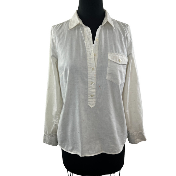 J. Crew White Multi Strand Half Button Down Casual Relaxed Fit Shirt 6 - Picture 1 of 7